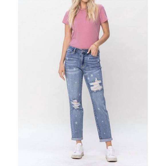 Judy Blue Sarah Full Size Star Pattern Boyfriend Jeans